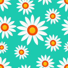 Fototapeta na wymiar Seamless daisy flower background. Flat Vector.