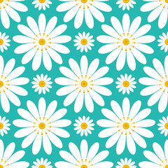 Seamless daisy flower background. Flat Vector.