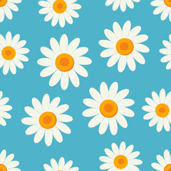 Seamless daisy flower background. Flat Vector.