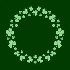 Round frame from Shamrock clover leaves. Design element on Saint Patrick's Day theme. Vector illustration
