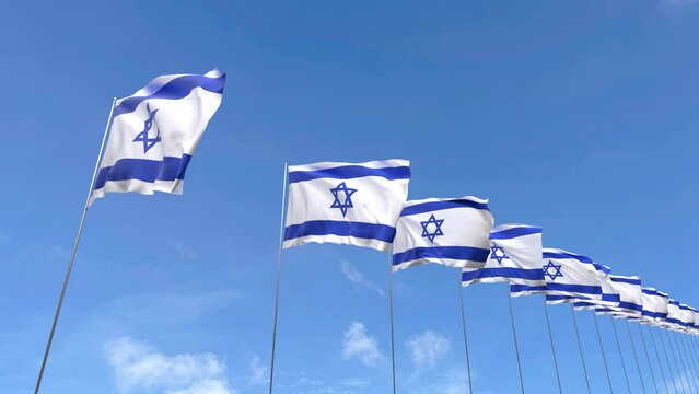 Looping video of Israel flag Waving on blue sky background, Animation Israel flag