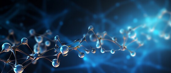 Abstract connection of transparent hydrogen molecules on a blue background - obrazy, fototapety, plakaty