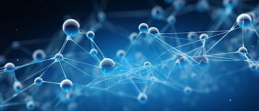 Abstract connection of transparent hydrogen molecules on a blue background