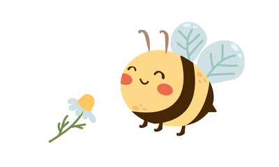 Cute bee cartoon and doodle vector illustration on white background ,cartoon character for your design , children book , sticker , banner , paper or fabric print