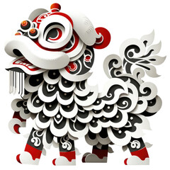 Traditional Chinese lion dance paper illustration