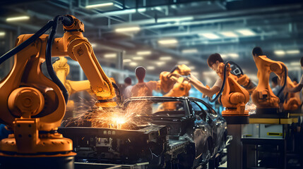 Machines working inside a factory