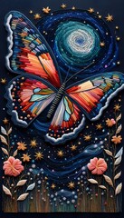 Butterfly and the Sky Embroidery Art