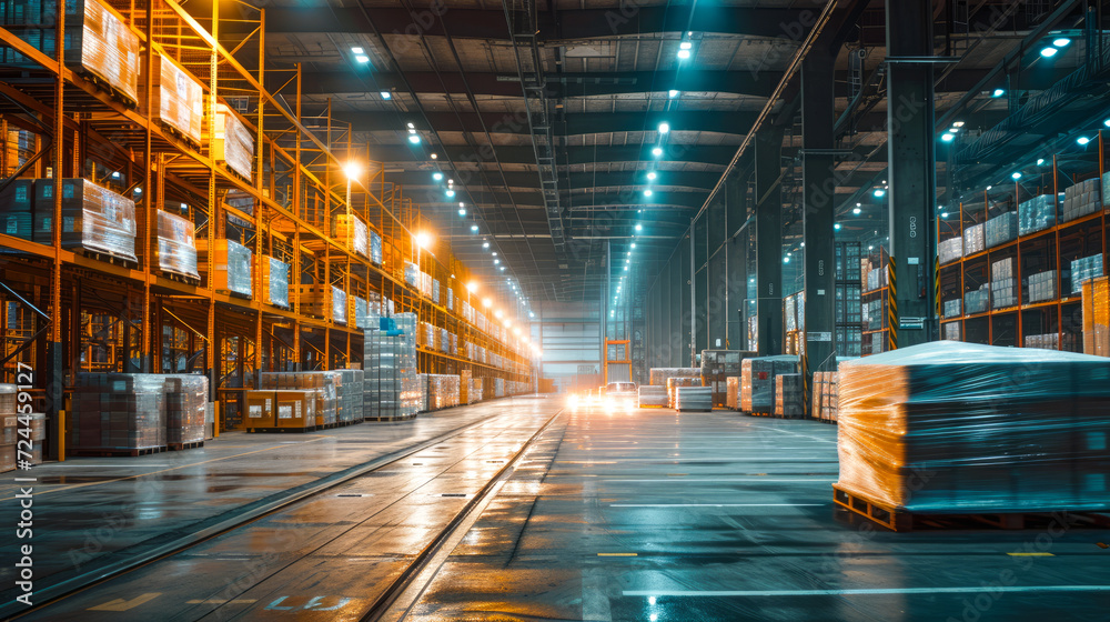 Wall mural scenes of warehouse operations and shipping processes