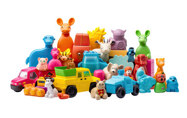 Playful Plastic Toys Collection on Transparent Background