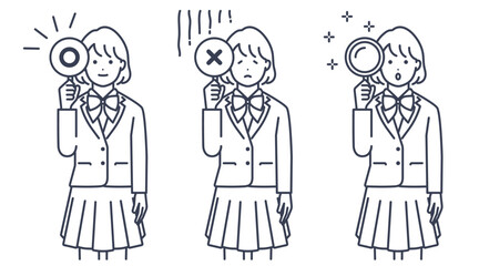 制服の女子高生のリアクションセット。ベクターイラスト素材