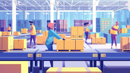 cheerful workers engaging in packaging and shipping processes with precision