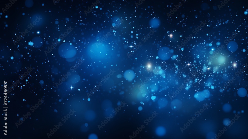 Wall mural blue glowing particles on dark background with bokeh effect
