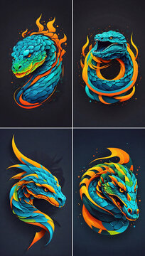 Bundle Vector minimalist neon logo art Cobra and Anaconda head.