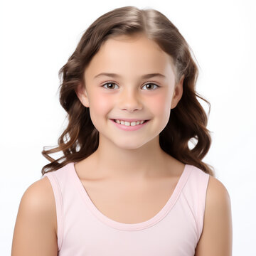 A photo of a little black girl (between 6 and 12 years old ) modeling for kids jewelry website . white background and wearing baby pink