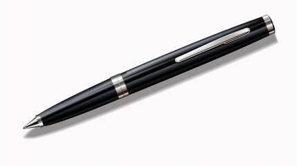 A realistic 3D rendering of a silver business office pen with lying on a white surface background, suitable for professional and corporate design projects.