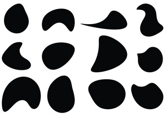 Organic black blobs irregular shape. Abstract fluid shapes vector set, simple water forms