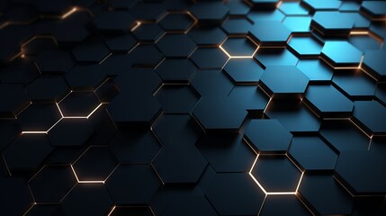 Abstract geometric pattern of black hexagons on dark background - digital art for futuristic, sci-fi, or technology themes