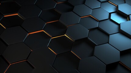Abstract geometric pattern of black hexagons on dark background - digital art for futuristic, sci-fi, or technology themes