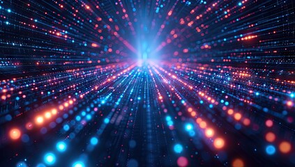 Obraz premium Modern technology and science concept with futuristic abstract background. Digital network and cyber communication. Glowing lines. Blue and bright tech illustration. Future of computing internet