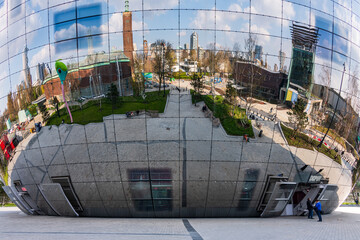 Rotterdam reflected in the mirrors, Holland, Netherlands