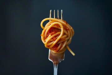 Deliciously Plated Spaghetti, Gracefully Entwined With Shiny Fork, Beckons Indulgence