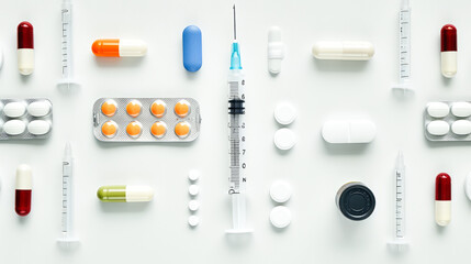 Concise presentation of pharmaceutical items syringes and medicines