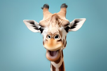 Naklejka premium Happy surprised giraffe with open mouth.