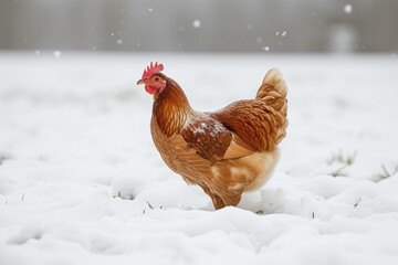 Hen Grazing In The Snow