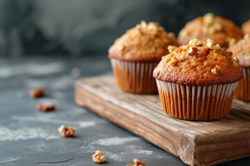 Homemade Carrot Cake Muffins With Copy Space, Set Against Blurry Backdrop