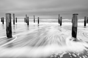Wavy ocean waves in black and white