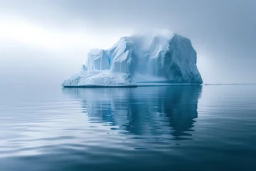 Poster Pristine iceberg standing in the still Arctic waters, cloaked in a haze. © NS