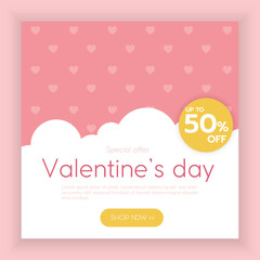 Valentine's day party poster template in paper style
