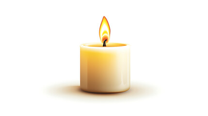  illustration Burning wax candle isolated on white background