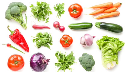 Vegetable collage on a white background,