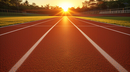 running track at sunrise, signifying a new start, competition, or fitness goals