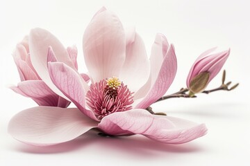 Fototapeta premium Pink Magnolia Flower Isolated On White Background