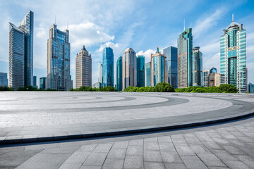 City square floor and modern commercial building scenery in Shanghai. Famous financial district...
