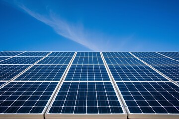 Fototapeta premium Stunning Solar Panels Against Backdrop Of Clear Blue Sky And Nature