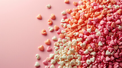Candy Hearts on Pink Surface