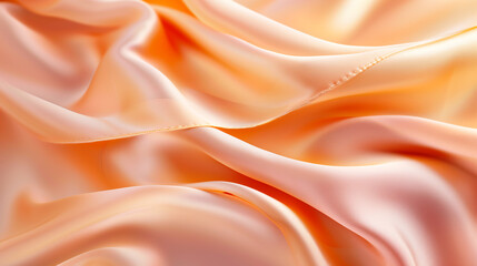Luxury Salmon Silk Fabric Texture. Satin Background. Elegantly Draped To Create Smooth Waves That Play With Light And Shadow