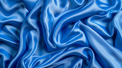 Fototapeta premium Luxury Blue Sea Silk Fabric Texture. Satin Background. Elegantly Draped To Create Smooth Waves That Play With Light And Shadow
