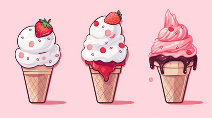 Three Ice Cream Cones with Toppings