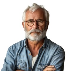 Portrait Caucasian Mature Man Standing On White Background, Illustrations Images