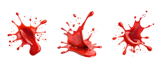 Red Paint Splash, red drops and splashes of ketchup or sauce background with Artistic Motion,  Liquid Drops in Vector Design, isolated on white 