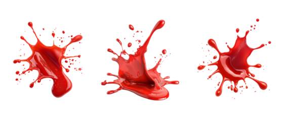 Red Paint Splash, red drops and splashes of ketchup or sauce background with Artistic Motion,  Liquid Drops in Vector Design, isolated on white 