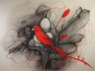 A bird art wit red color - obrazy, fototapety, plakaty