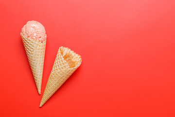 Ice cream in delightful waffle cones - obrazy, fototapety, plakaty