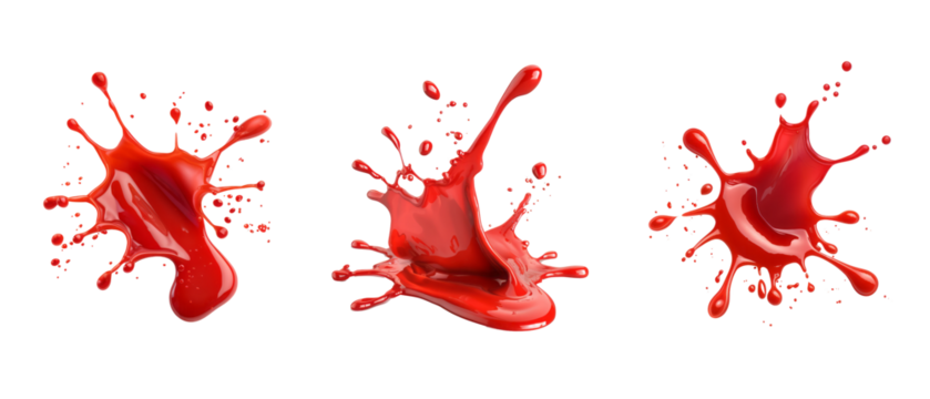 Red Paint Splash, red drops and splashes of ketchup or sauce background with Artistic Motion,  Liquid Drops in Vector Design, isolated on white 