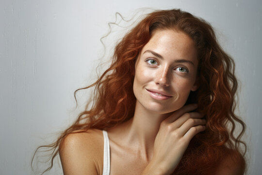 Woman with Long Red Hair Posing for Picture