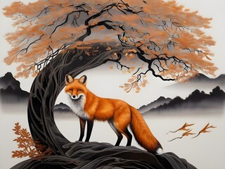  fox in fantasy background. Wildlife animals